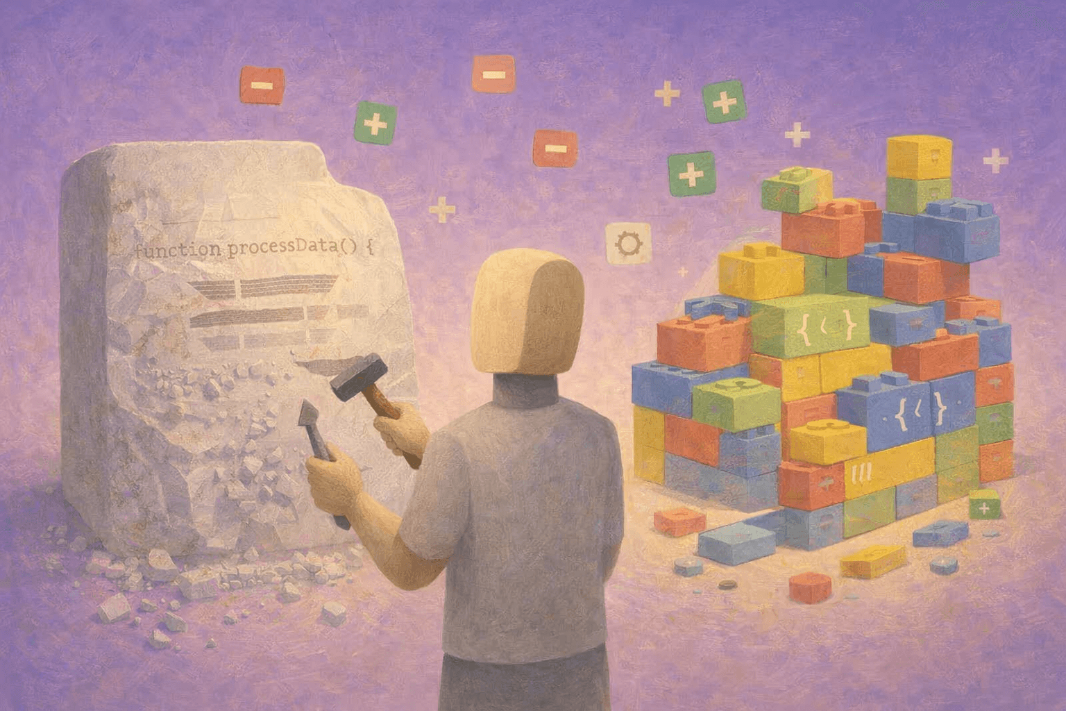 Additive versus subtractive AI coding workflow visual